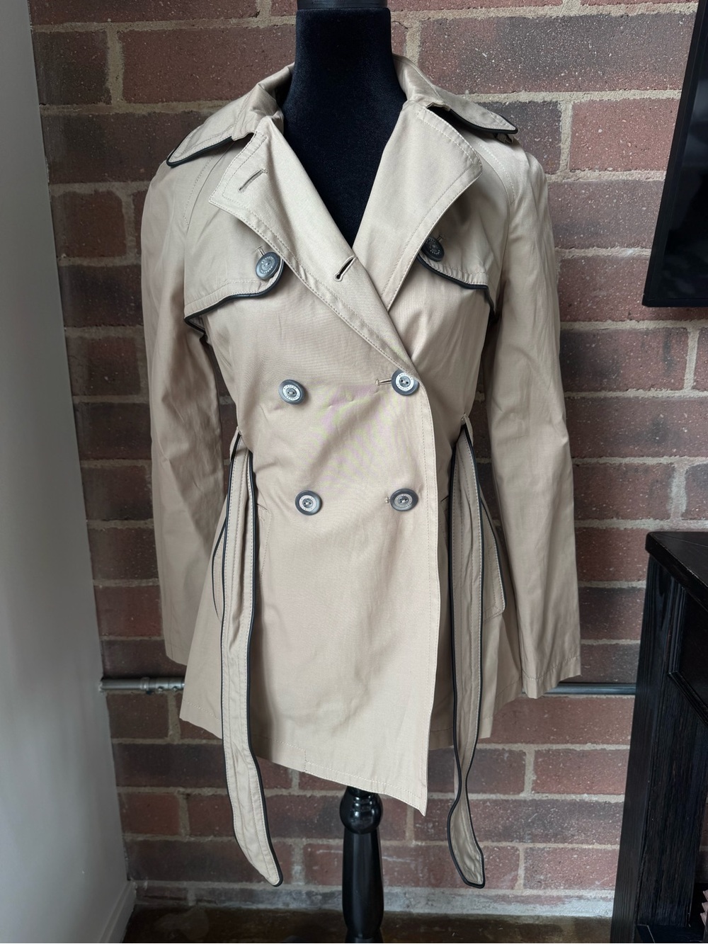 Express Beige Trench Coat with Black Piping